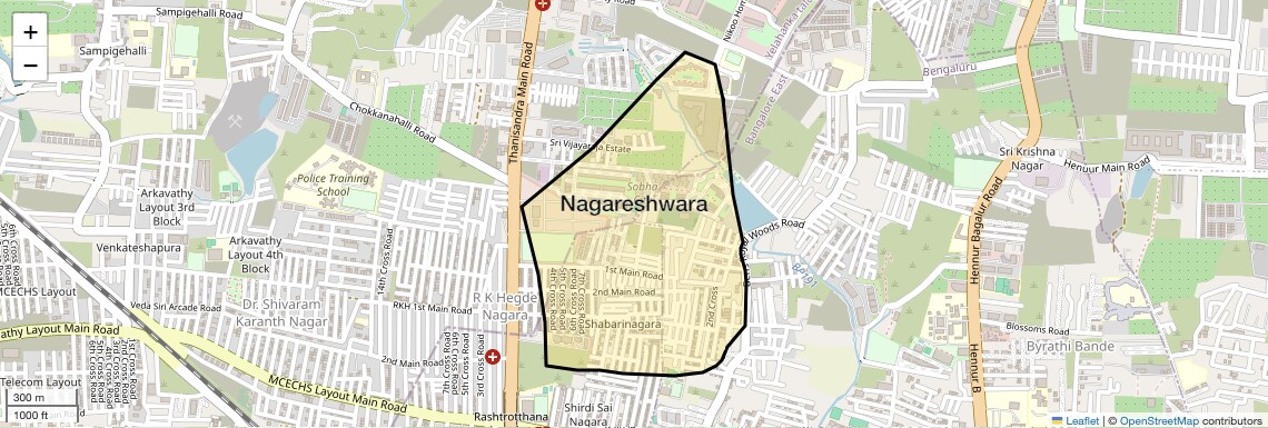 Location Map of Nagareshwara, Bangalore