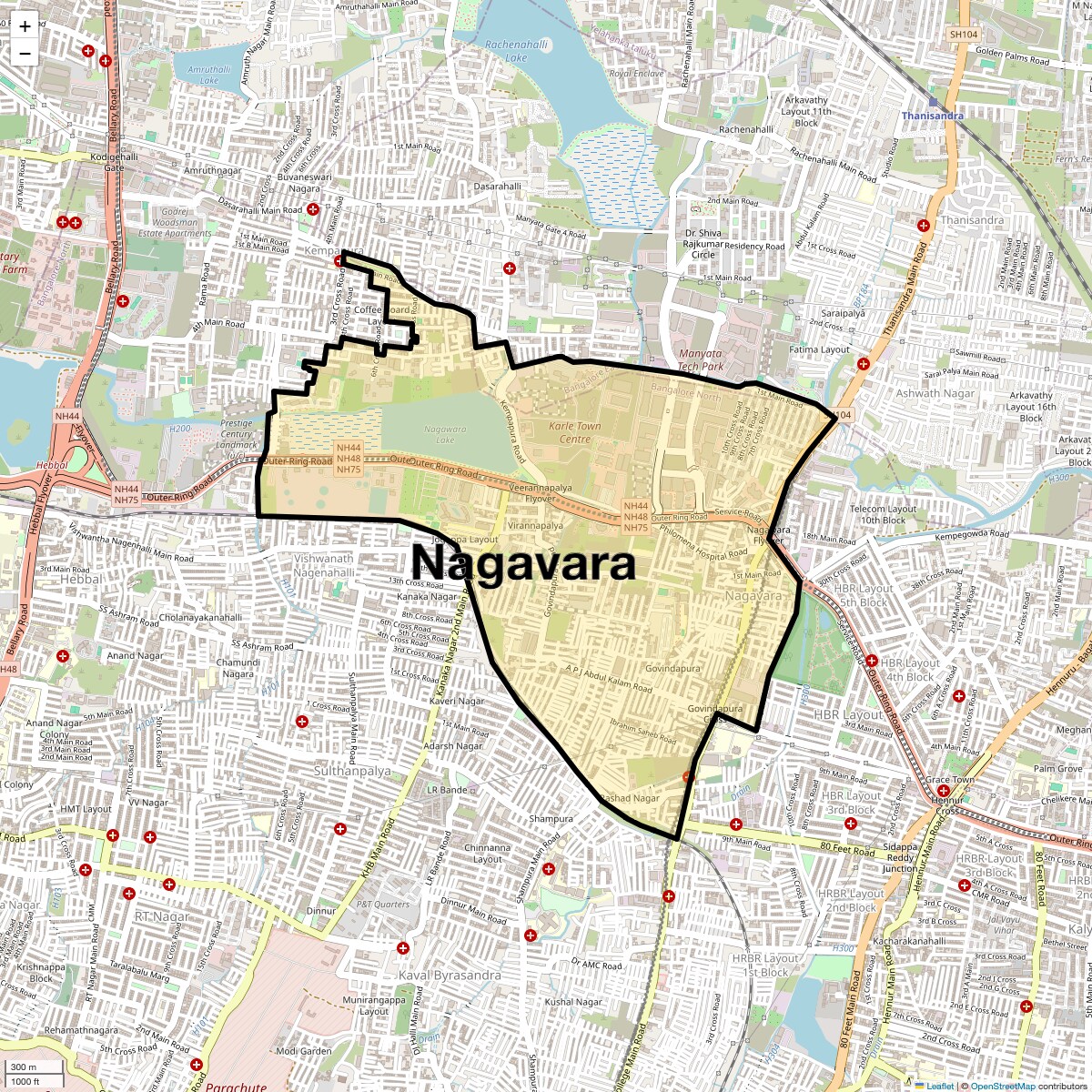 Location Map of Nagavara, Bangalore