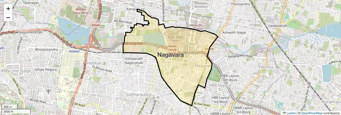 Location Map of Nagavara, Bangalore