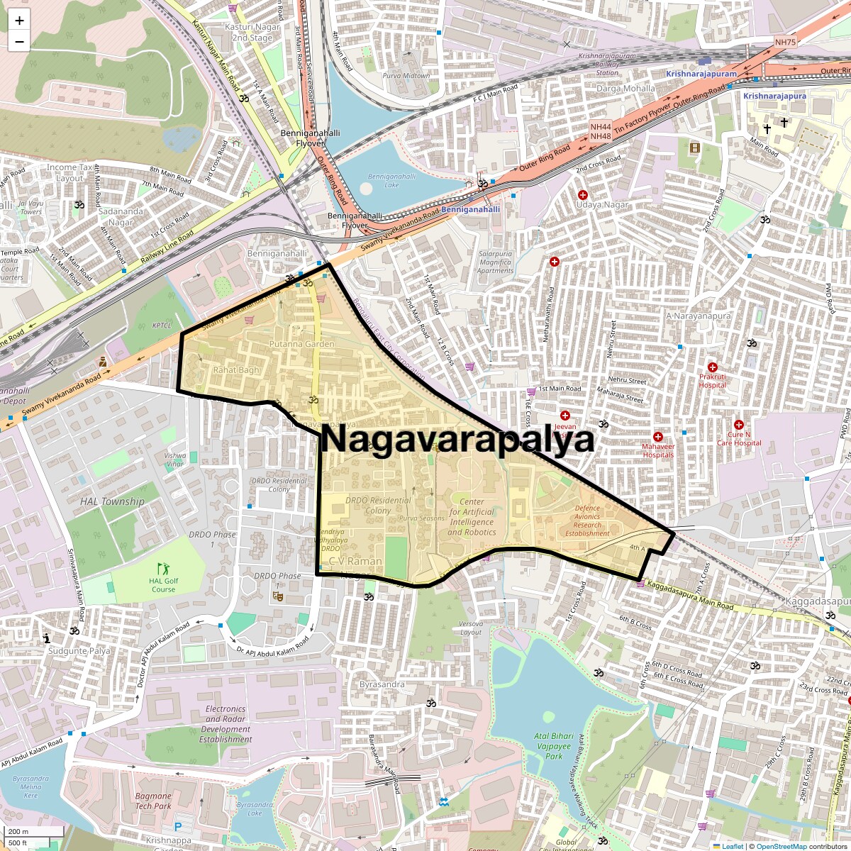 Location Map of Nagavarapalya, Bangalore