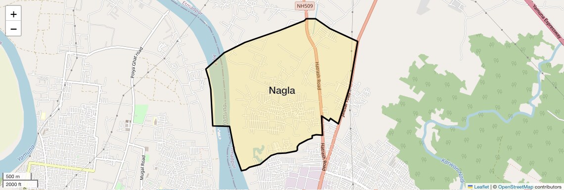 Location Map of Nagla, Agra