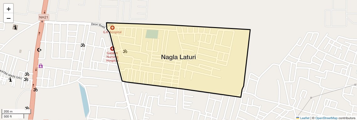 Location Map of Nagla Laturi, Agra