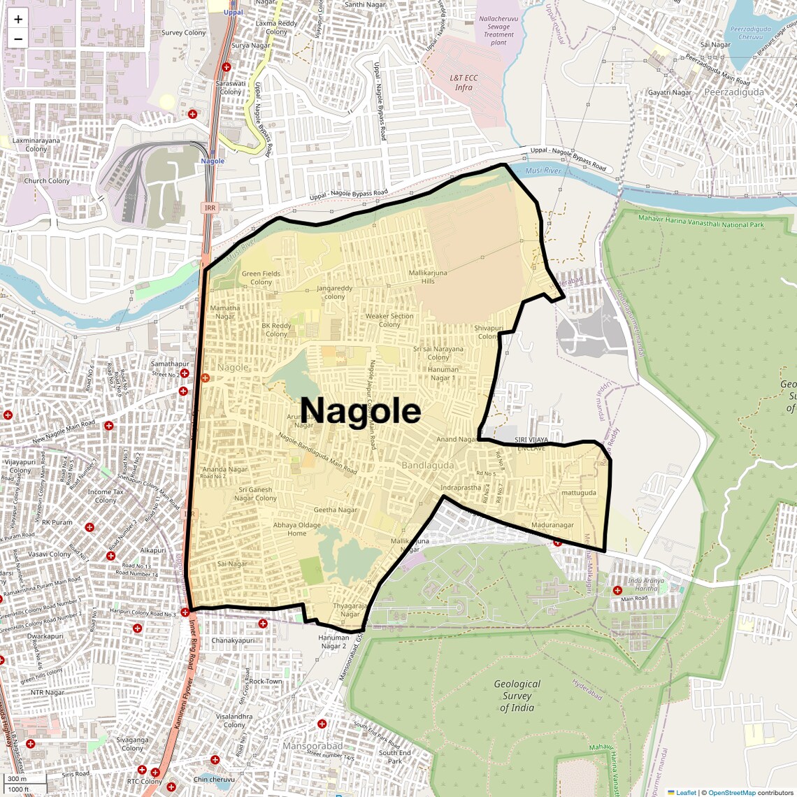 Location Map of Nagole, Hyderabad