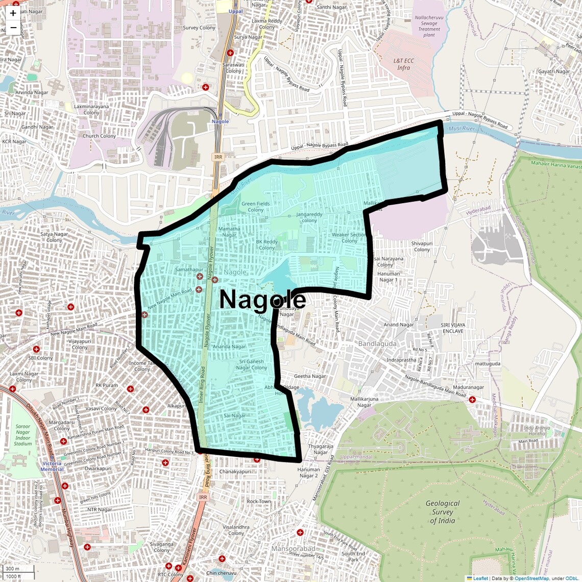 Location Map of Nagole, Hyderabad