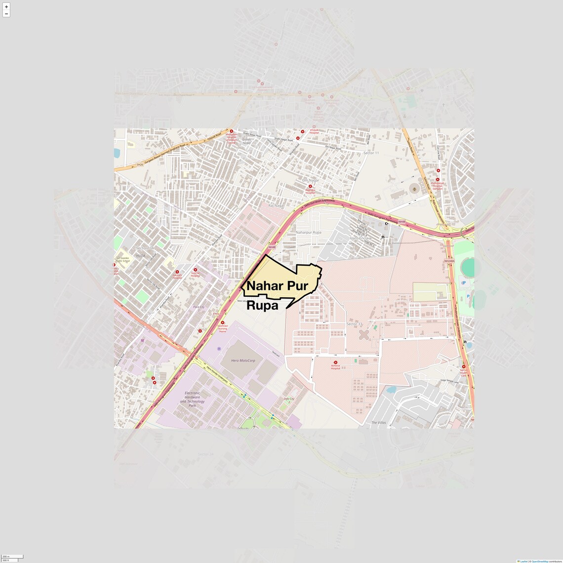 Location Map of Nahar Pur Rupa, Gurgaon