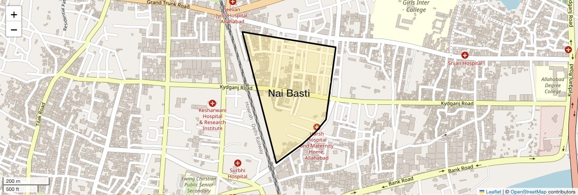Location Map of Nai Basti, Allahabad