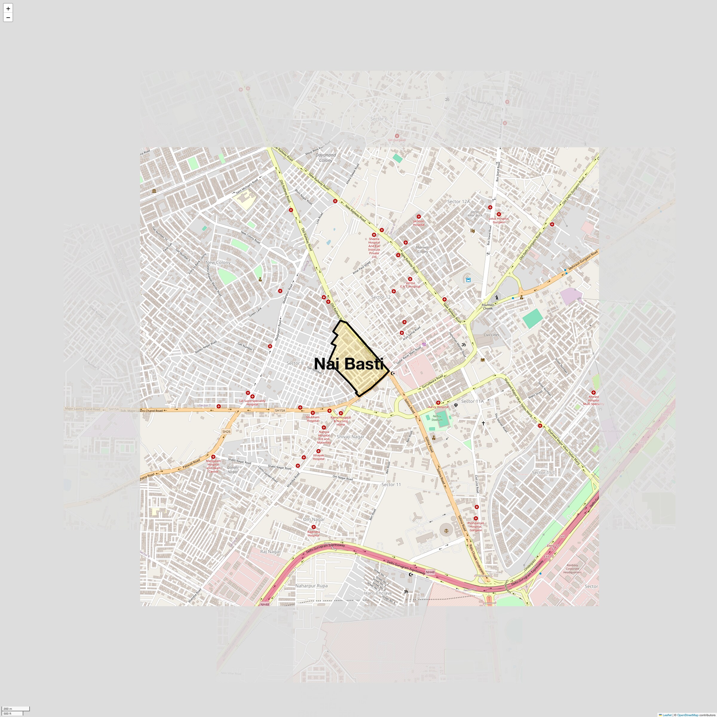 Location Map of Nai Basti, Gurgaon