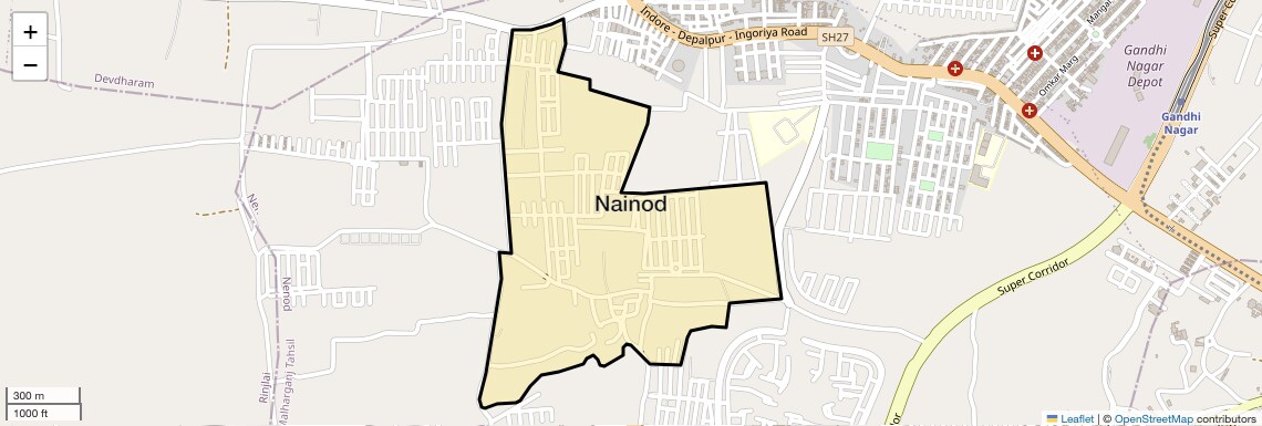 Location Map of Nainod, Indore