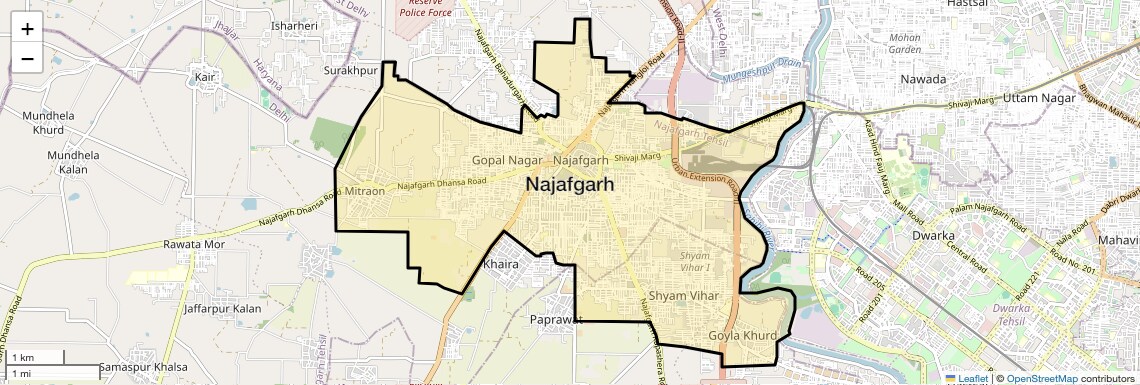 Location Map of Najafgarh, Delhi