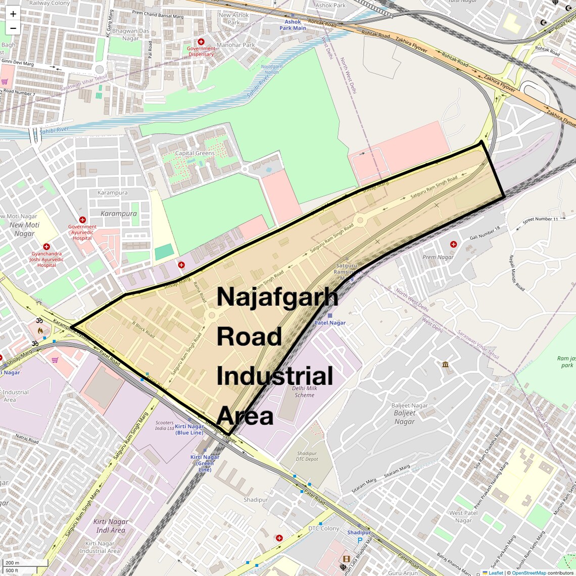 Location Map of Najafgarh Road Industrial Area, Delhi