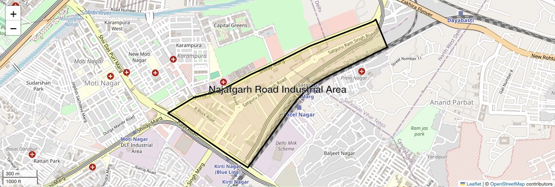 Location Map of Najafgarh Road Industrial Area, Delhi