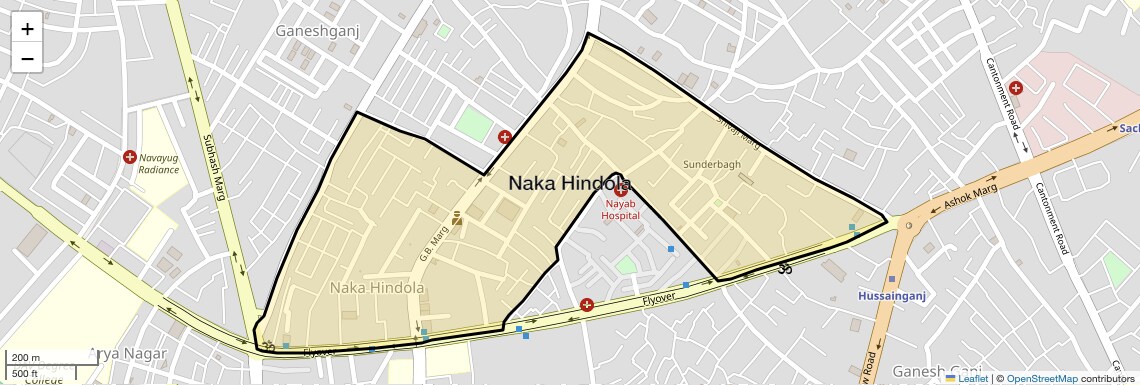 Location Map of Naka Hindola, Lucknow