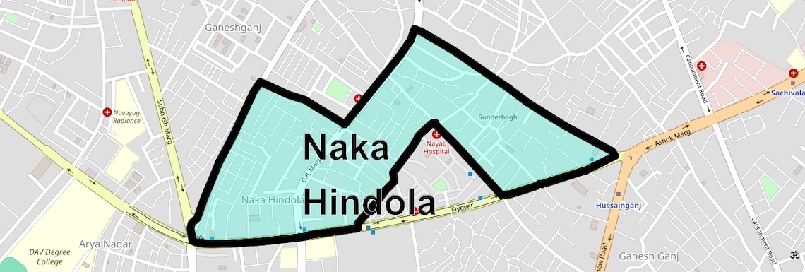 Location Map of Naka Hindola, Lucknow
