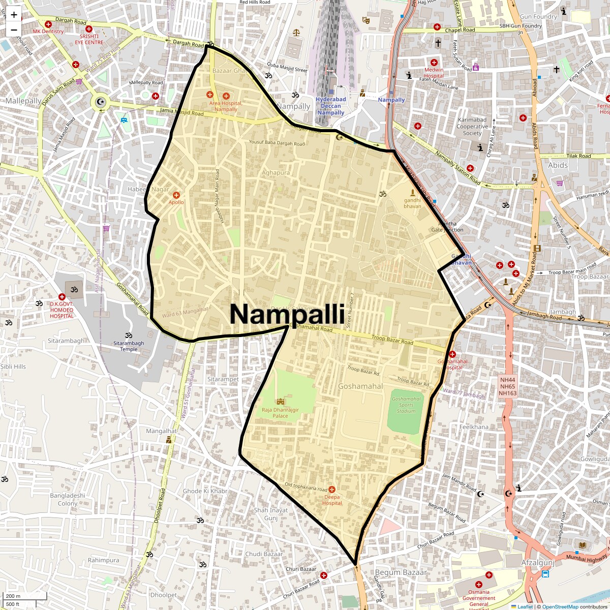 Location Map of Nampalli, Hyderabad