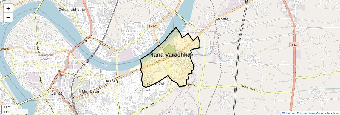 Location Map of Nana Varachha, Surat
