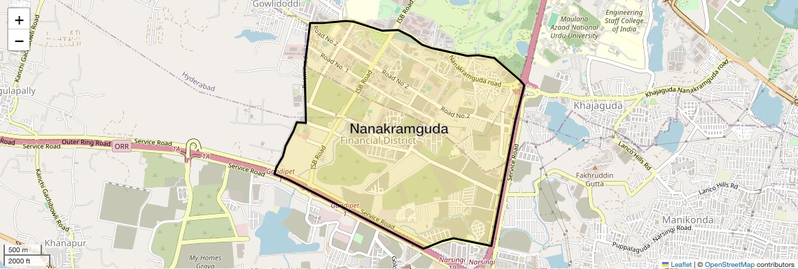 Location Map of Nanakramguda, Hyderabad