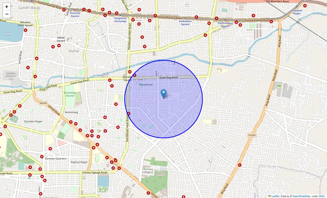 Location Map of Nandanvan, Nagpur