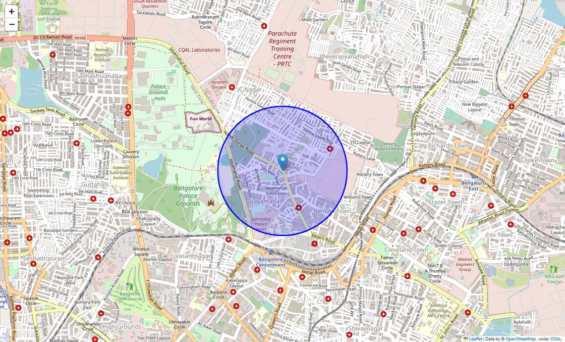 Location Map of Nandi Durg Road, Bangalore