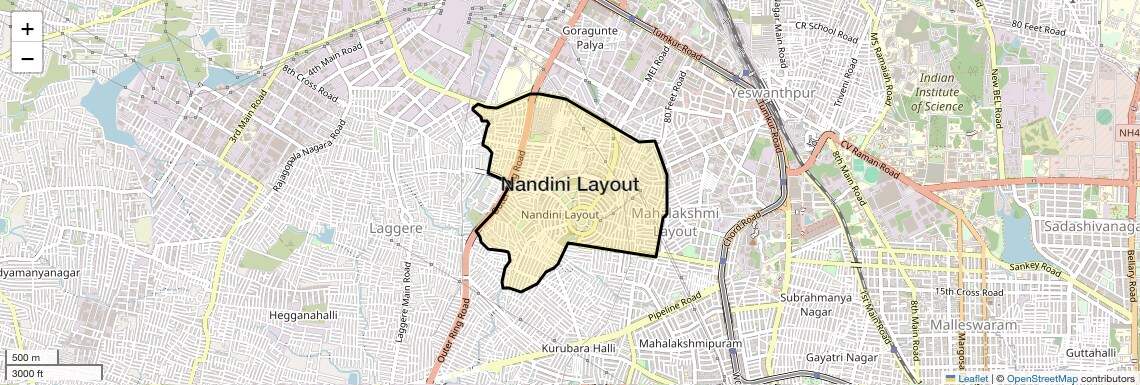 Location Map of Nandini Layout, Bangalore