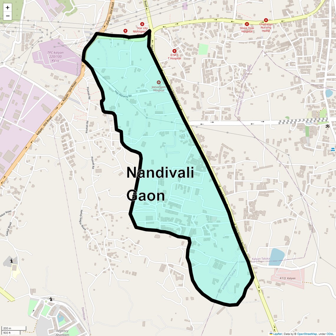 Location Map of Nandivali Gaon, Thane