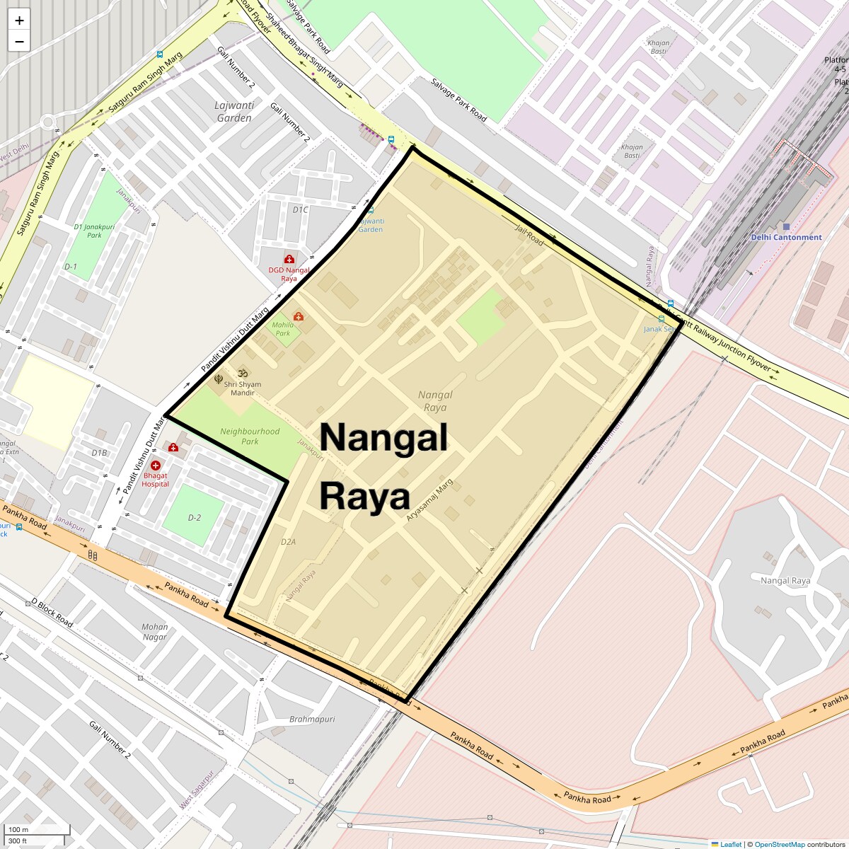Location Map of Nangal Raya, Delhi