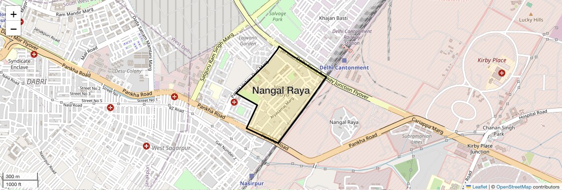 Location Map of Nangal Raya, Delhi