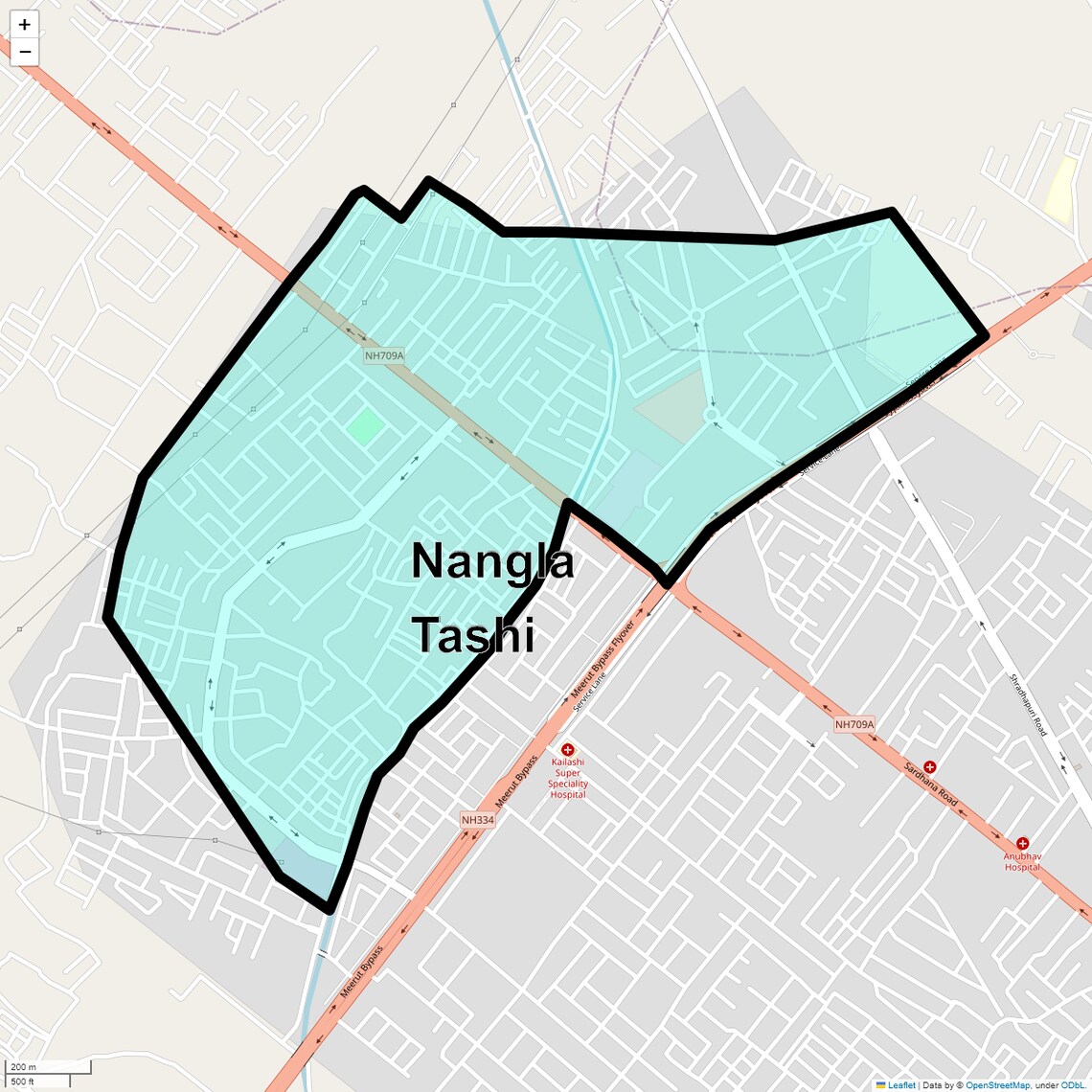 Location Map of Nangla Tashi, Meerut
