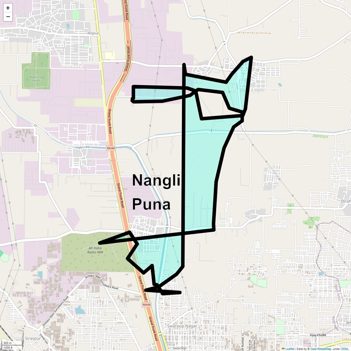 Location Map of Nangli Puna, Delhi