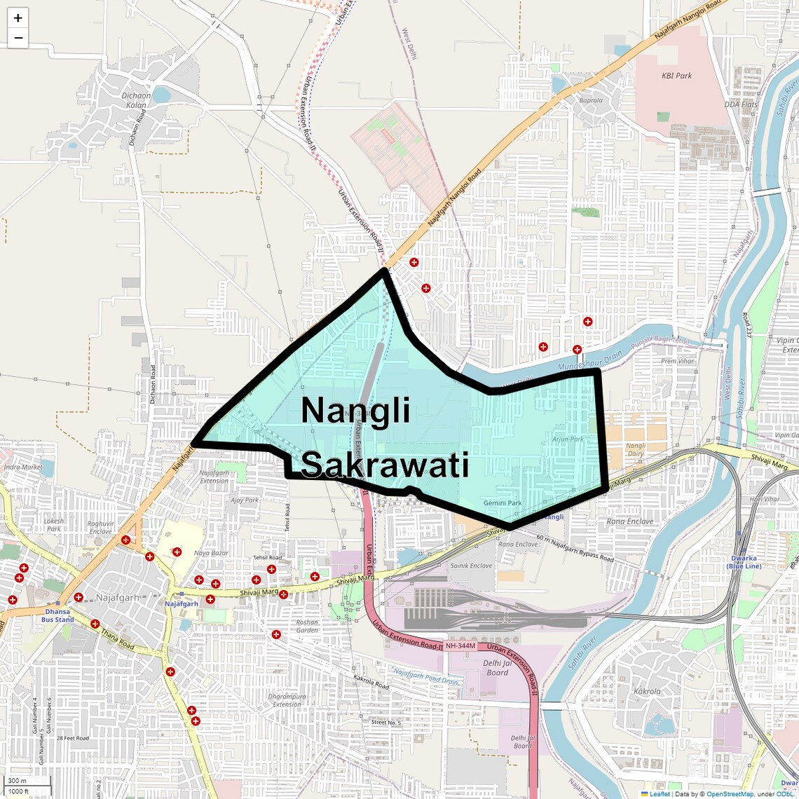 Location Map of Nangli Sakrawati, Delhi