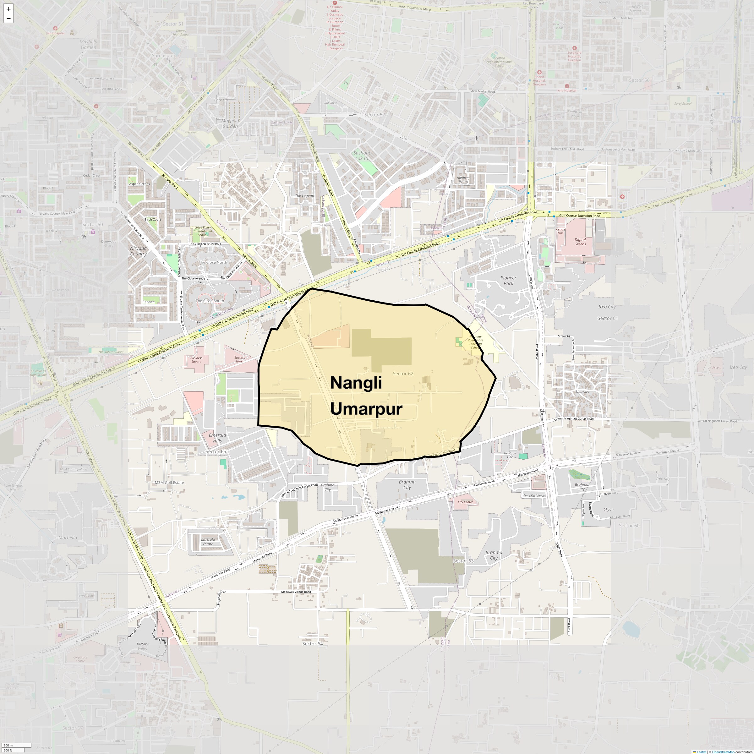 Location Map of Nangli Umarpur, Gurgaon