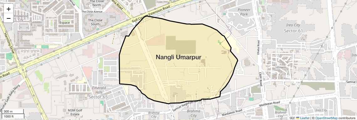 Location Map of Nangli Umarpur, Gurgaon
