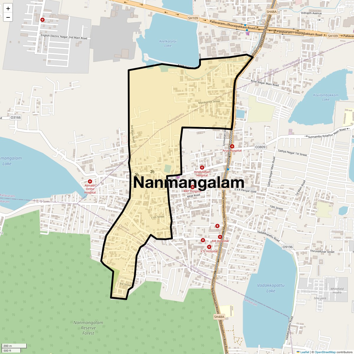 Location Map of Nanmangalam, Chennai