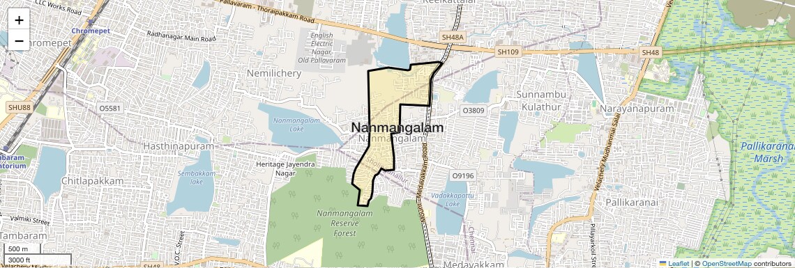 Location Map of Nanmangalam, Chennai