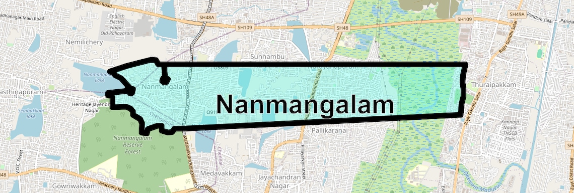 Location Map of Nanmangalam, Chennai