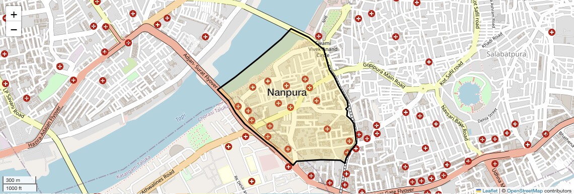 Location Map of Nanpura, Surat