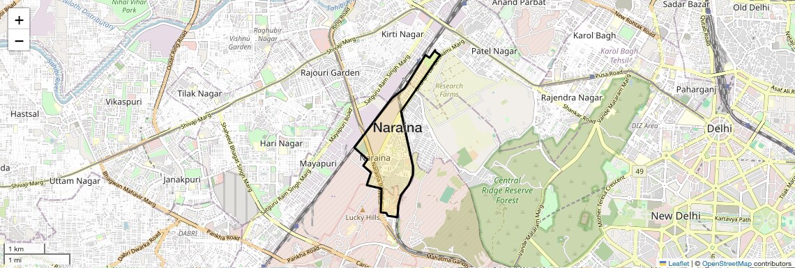 Location Map of Naraina, Delhi