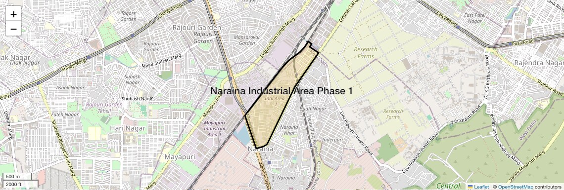 Location Map of Naraina Industrial Area Phase 1, Delhi