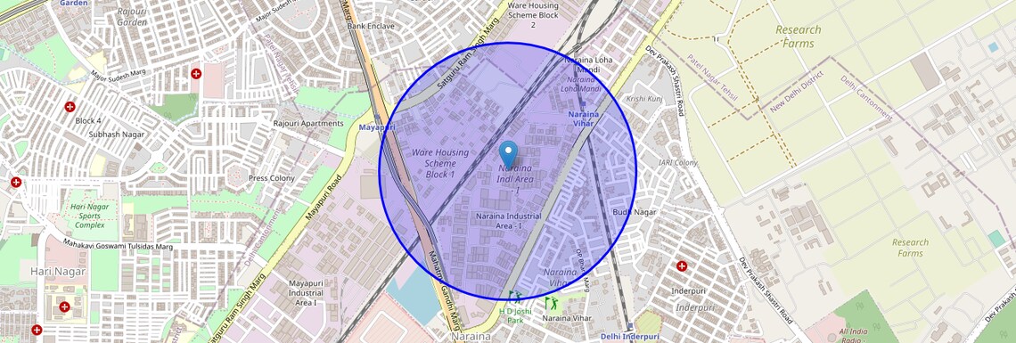 Location Map of Naraina Industrial Area Phase 1, Delhi