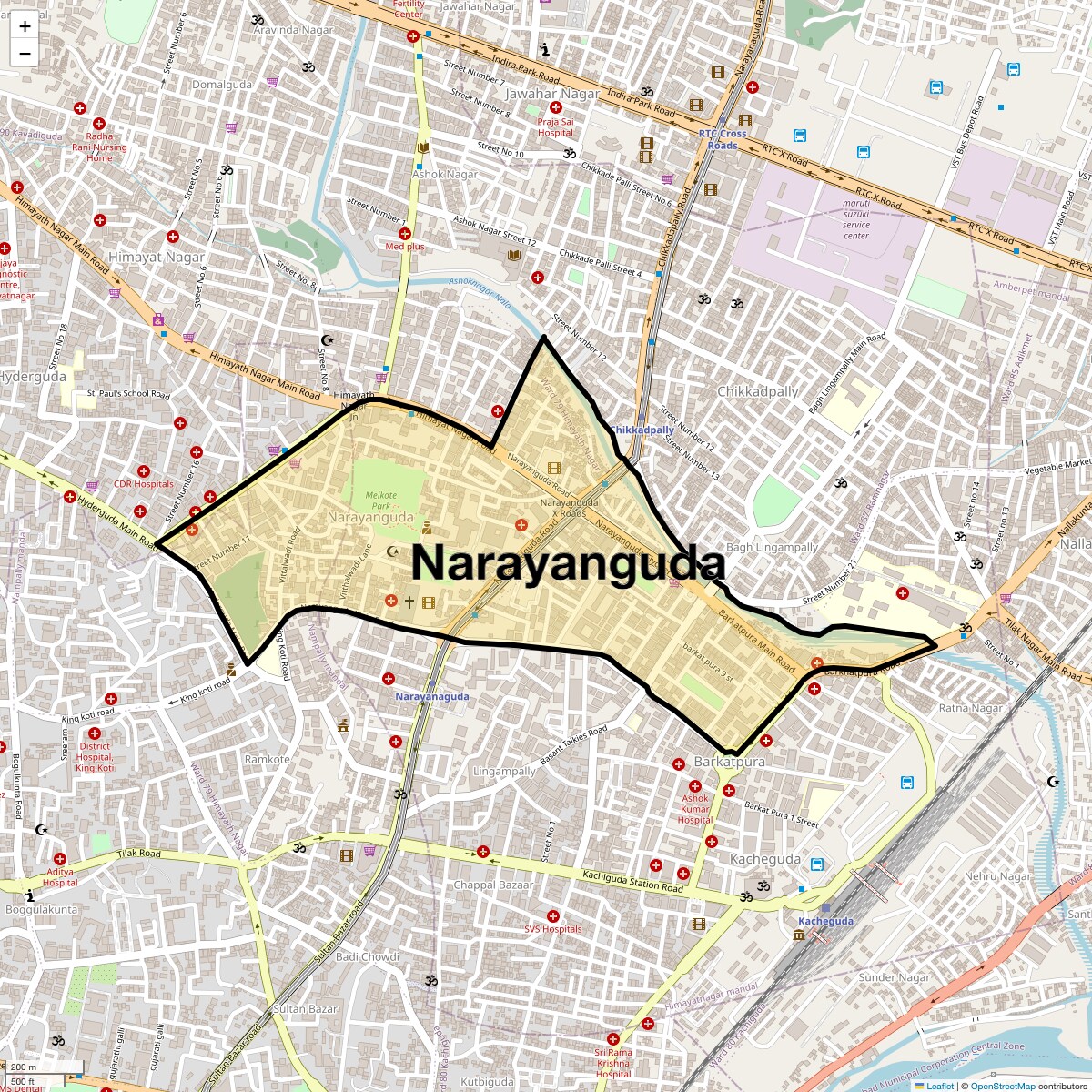 Location Map of Narayanguda, Hyderabad