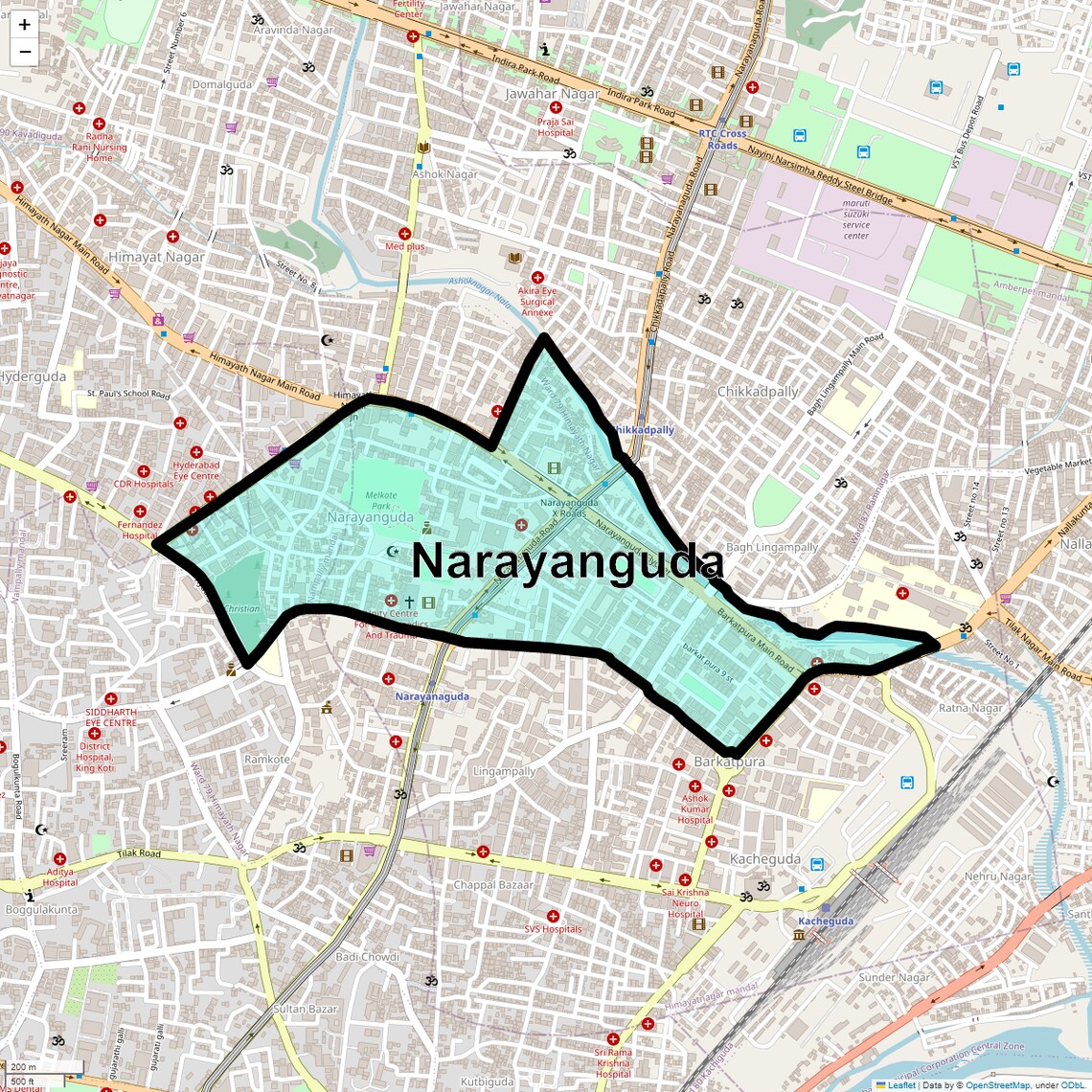 Location Map of Narayanguda, Hyderabad