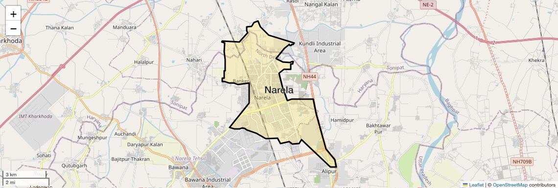 Location Map of Narela, Delhi
