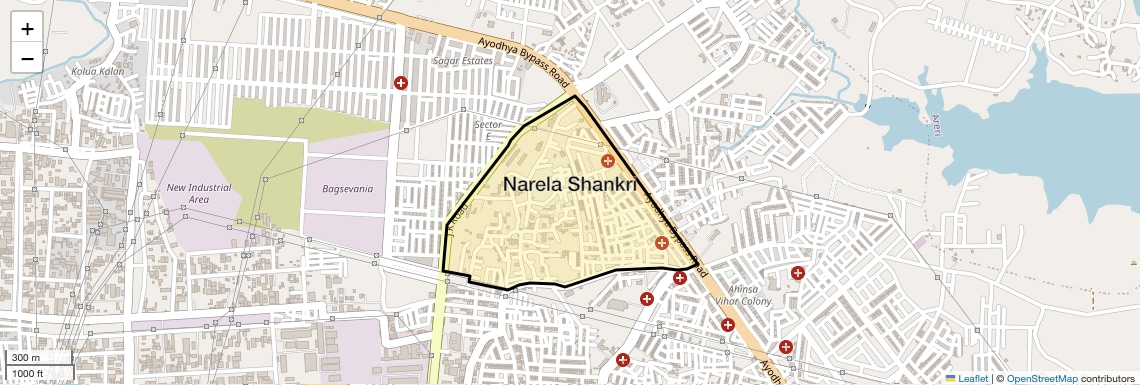 Location Map of Narela Shankri, Bhopal