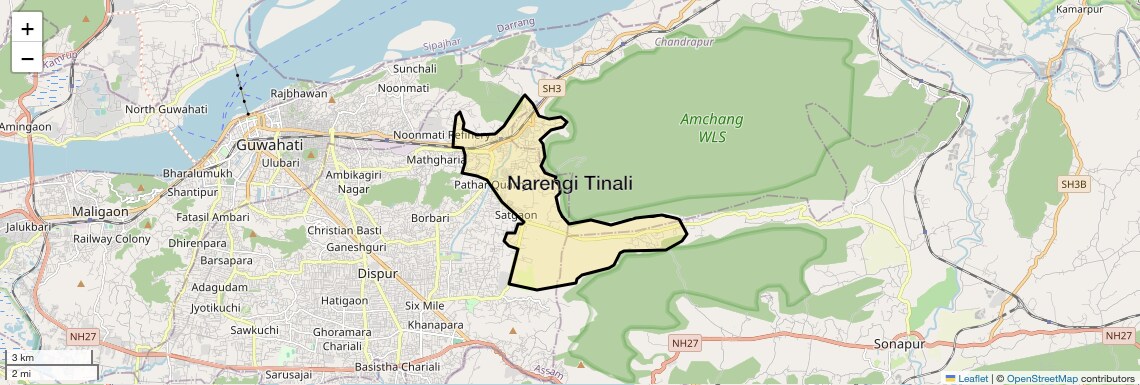 Location Map of Narengi Tinali, Guwahati
