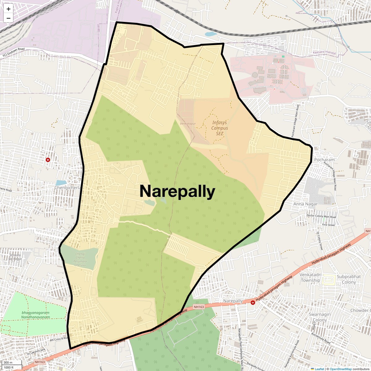 Location Map of Narepally, Hyderabad