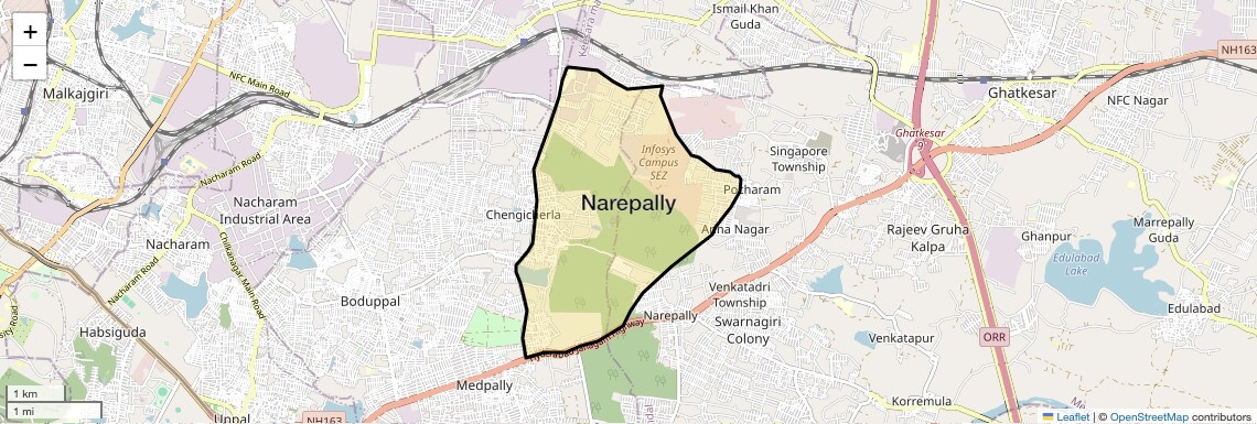 Location Map of Narepally, Hyderabad
