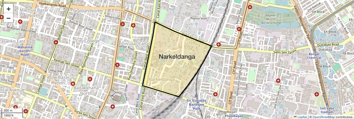 Location Map of Narkeldanga, Kolkata
