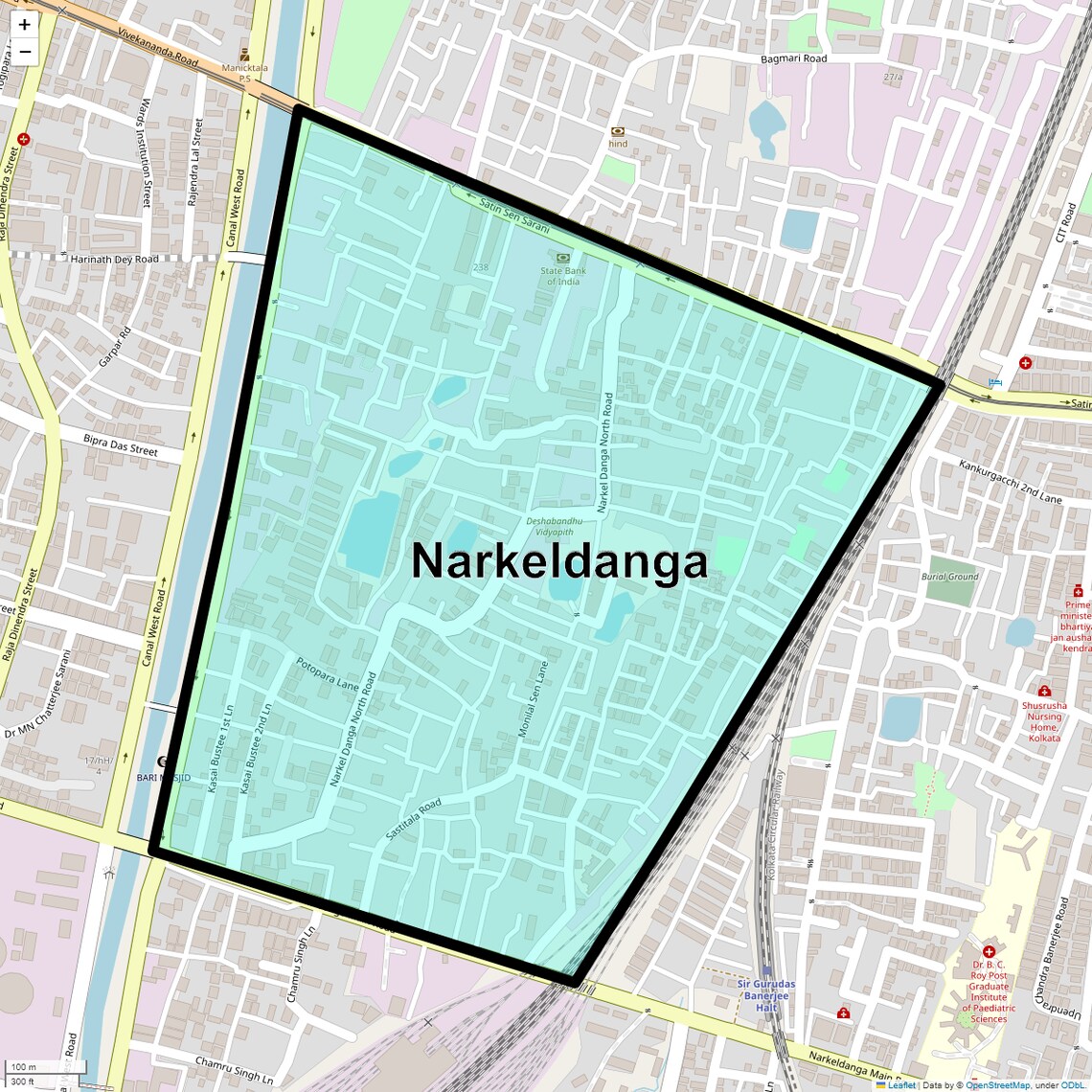 Location Map of Narkeldanga, Kolkata