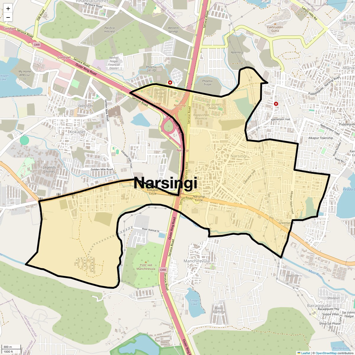 Location Map of Narsingi, Hyderabad