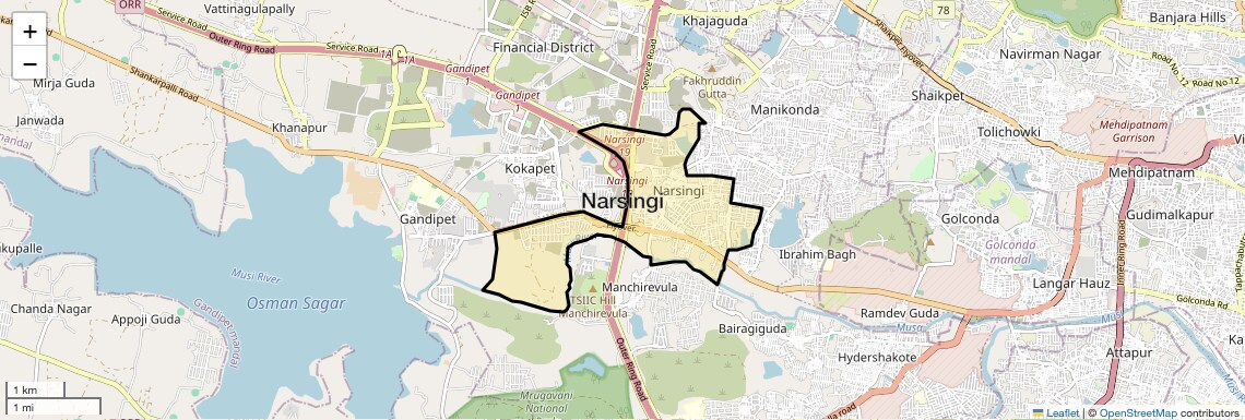 Location Map of Narsingi, Hyderabad