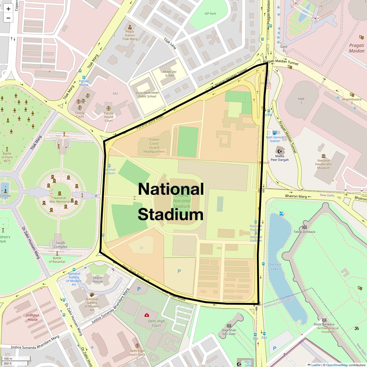 Location Map of National Stadium, Delhi